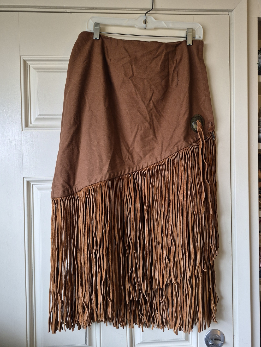Vintage Wrap Skirt Leather Fringe L Western Cowgirl Rodeo